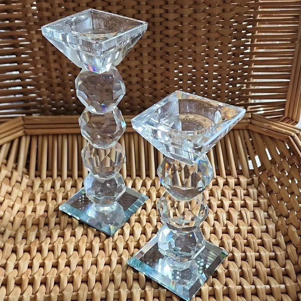 Faceted Crystal Ball Pillar Candlesticks